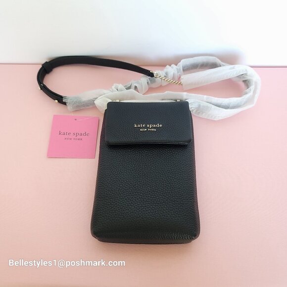 KATE SPADE Bradley North/South Pebbled Leather Phone Crossbody- Black color πβ - Picture 6 of 16